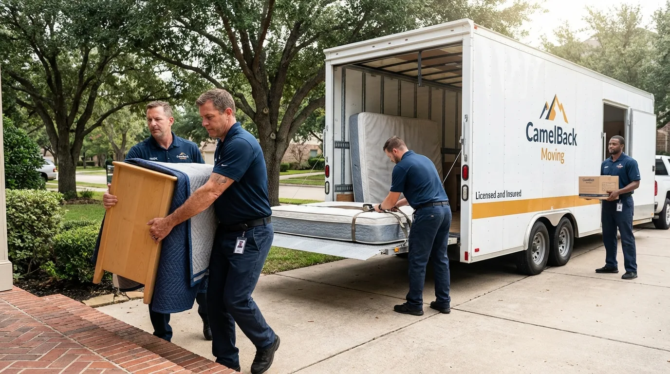 Crew loading residential truck for cross-state move from Ludowici, GA