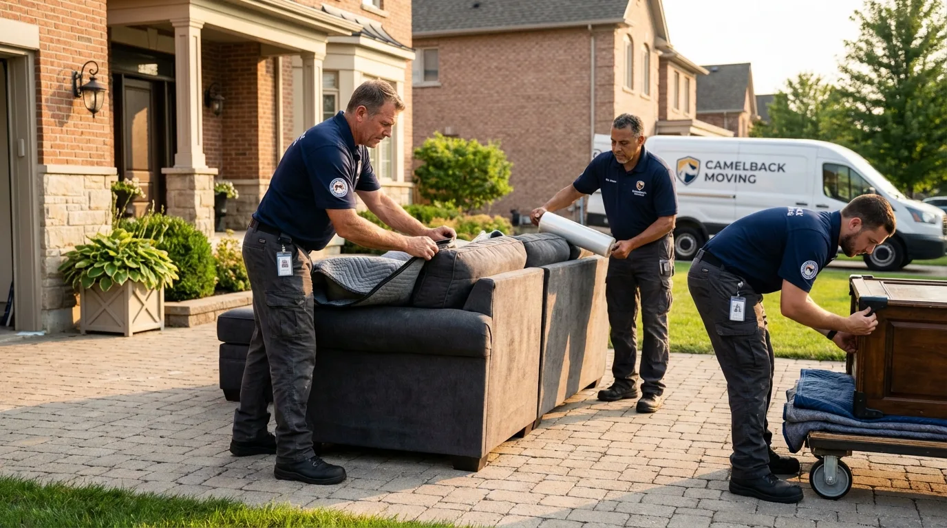 Large estate moving crew wrapping furniture in Ludowici, GA
