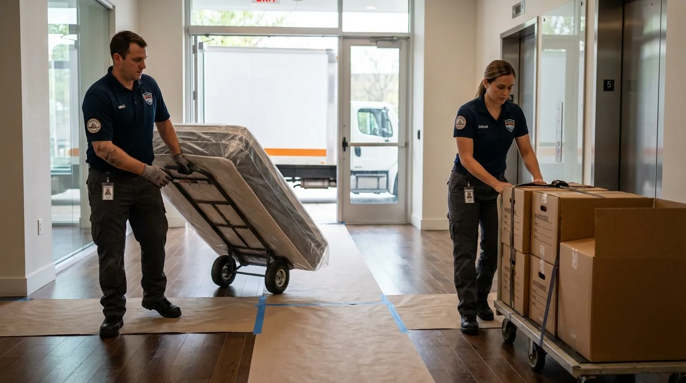 Professional apartment movers loading elevator in Ludowici, GA