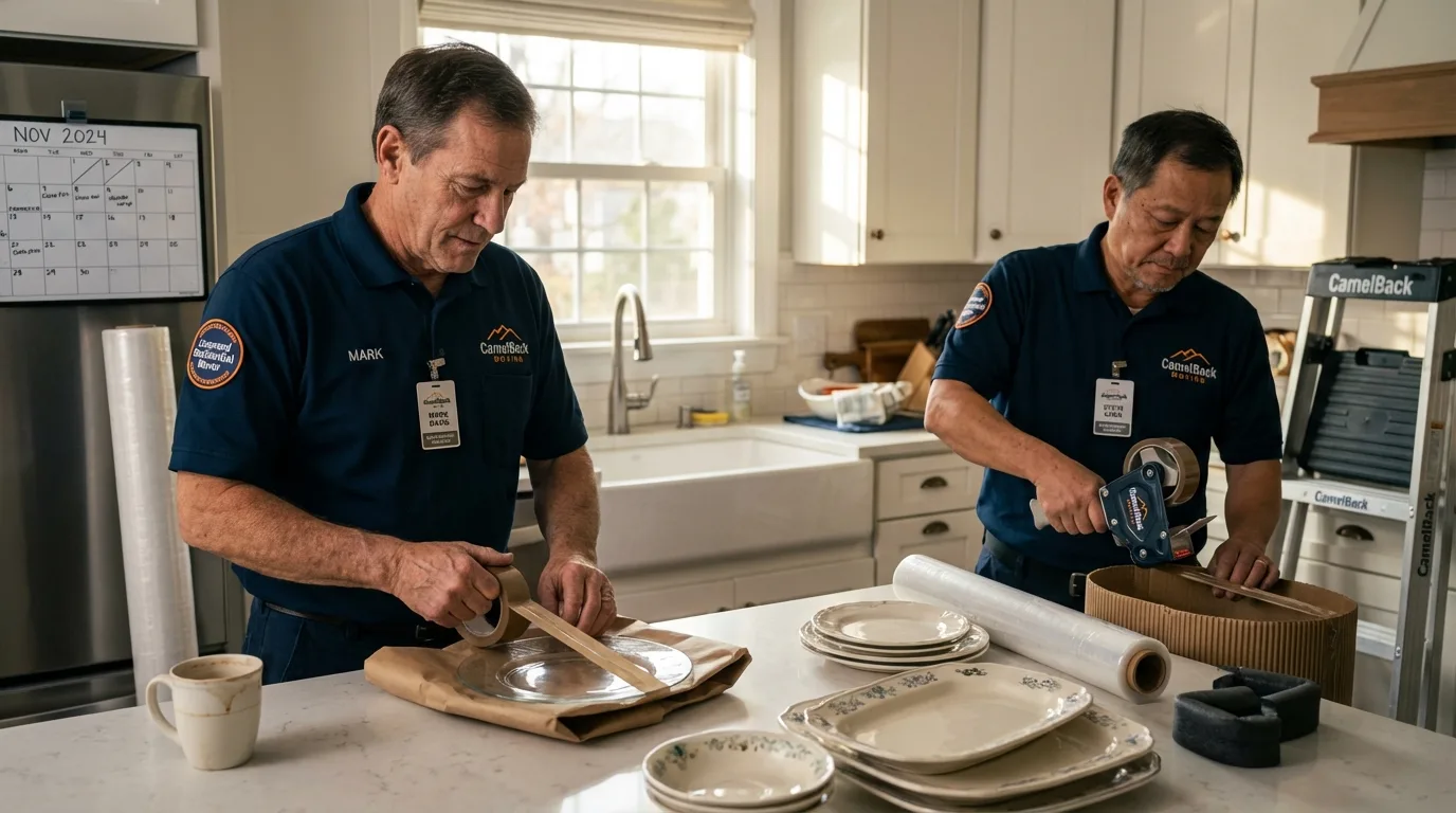 Professional crew packing kitchen dishware in Ludowici, GA